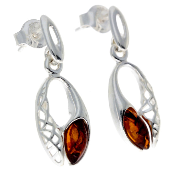 925  Silver & Amber Celtic Drop Earrings