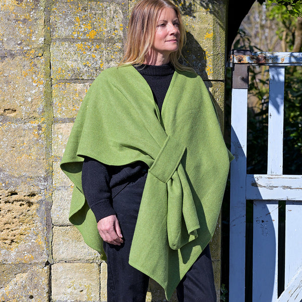 Poncho with Self-Tie Waist  - Apple Green