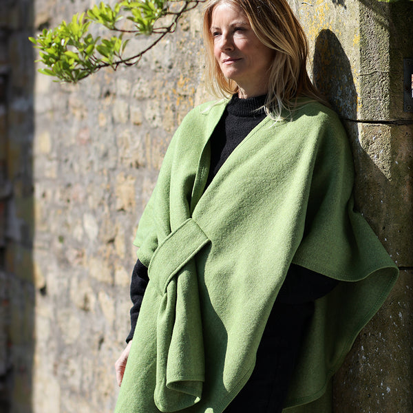 Poncho with Self-Tie Waist  - Apple Green