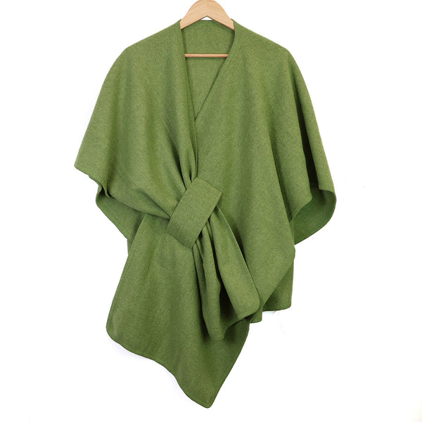 Poncho with Self-Tie Waist  - Apple Green