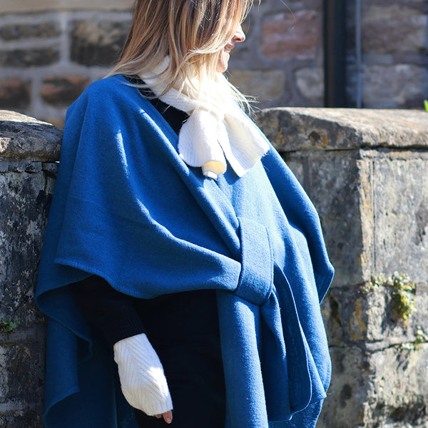 Poncho with Self-Tie Waist - Teal