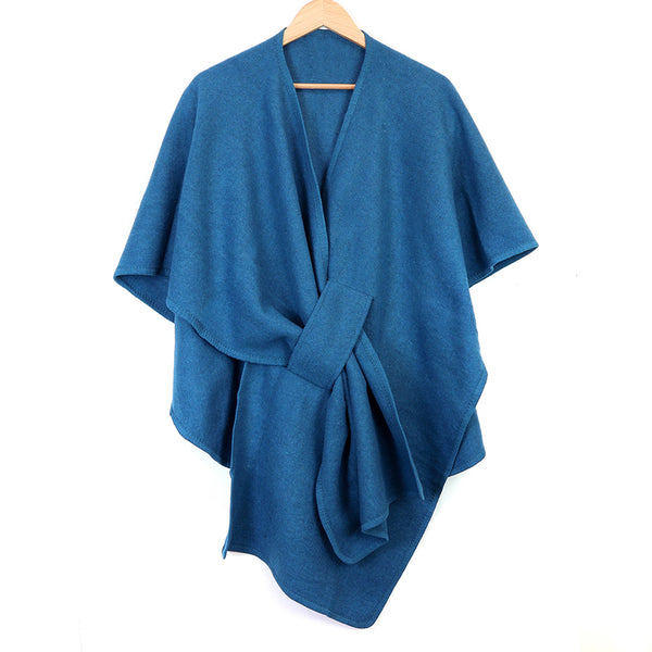 Poncho with Self-Tie Waist - Teal