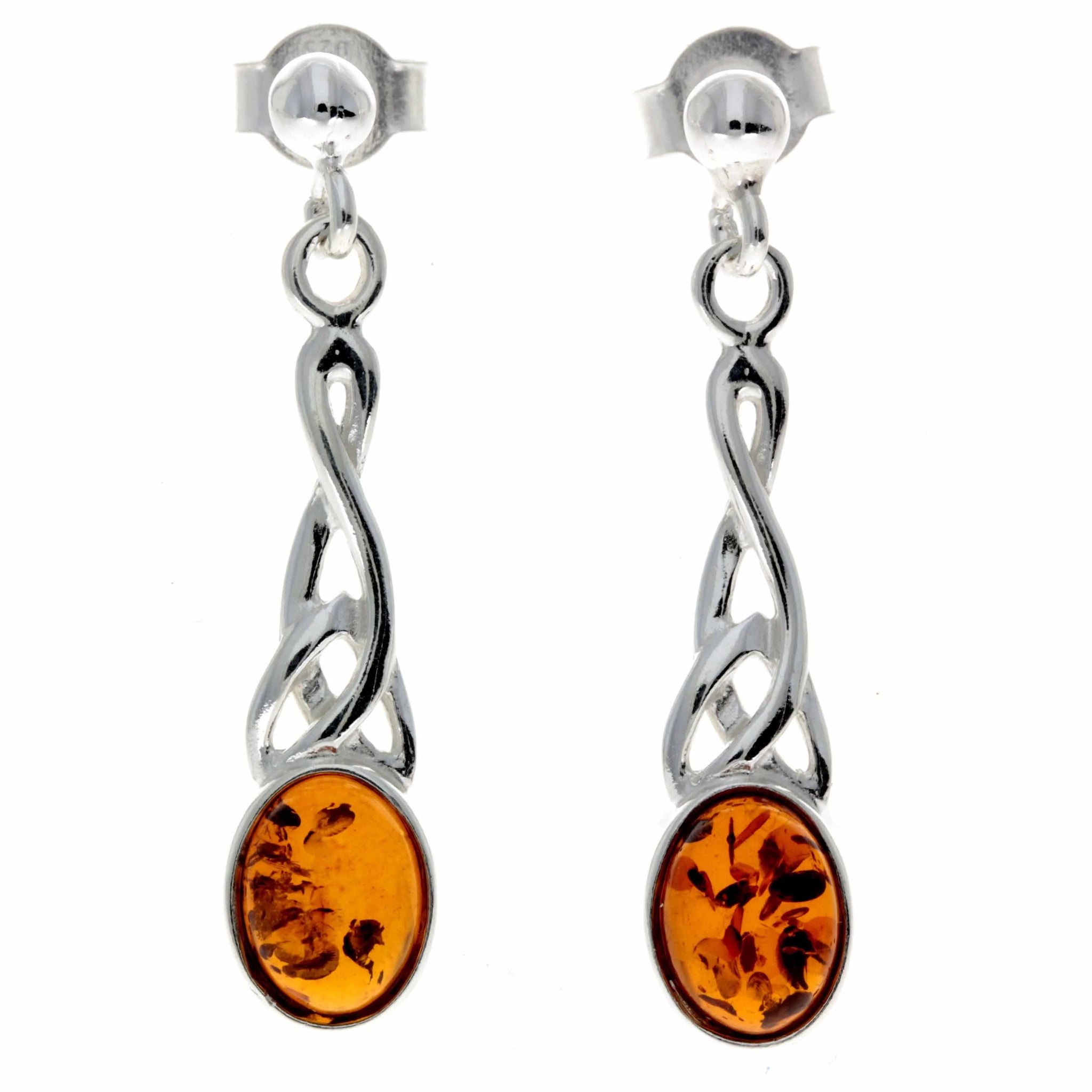 Amber 925 Silver Celtic Drop Earrings