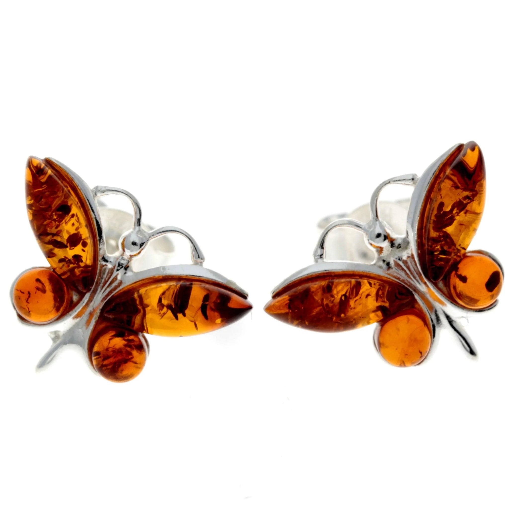 Amber 925 Silver Butterfly Earrings - Cognac