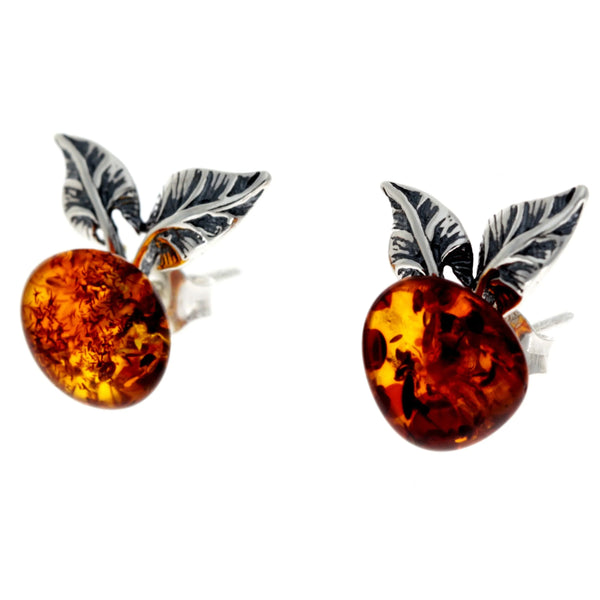 Amber 925 Silver Leaf Stud Earrings