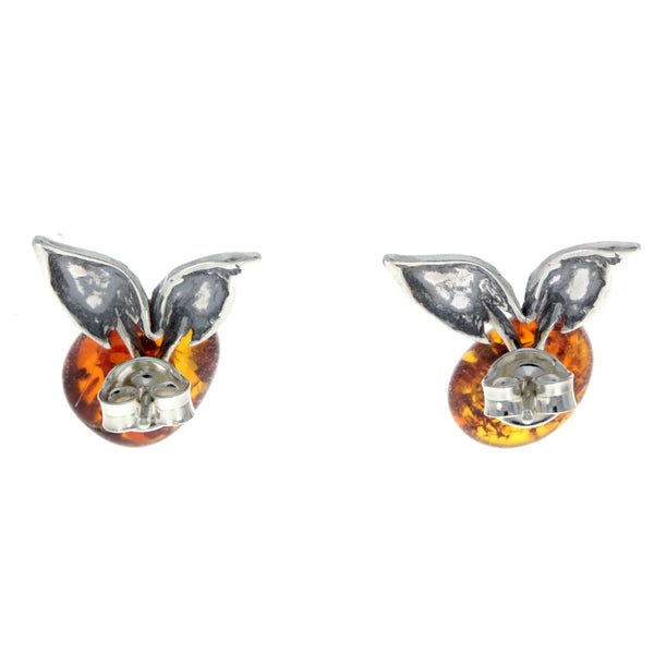 Amber 925 Silver Leaf Stud Earrings