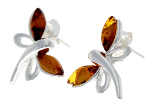 Amber 925 Silver Dragonfly Stud Earrings