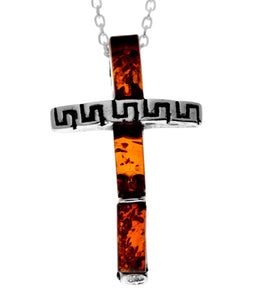 Amber 925 Silver Modern Cross Pendant