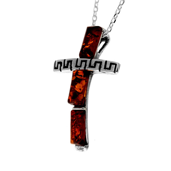 Amber 925 Silver Modern Cross Pendant