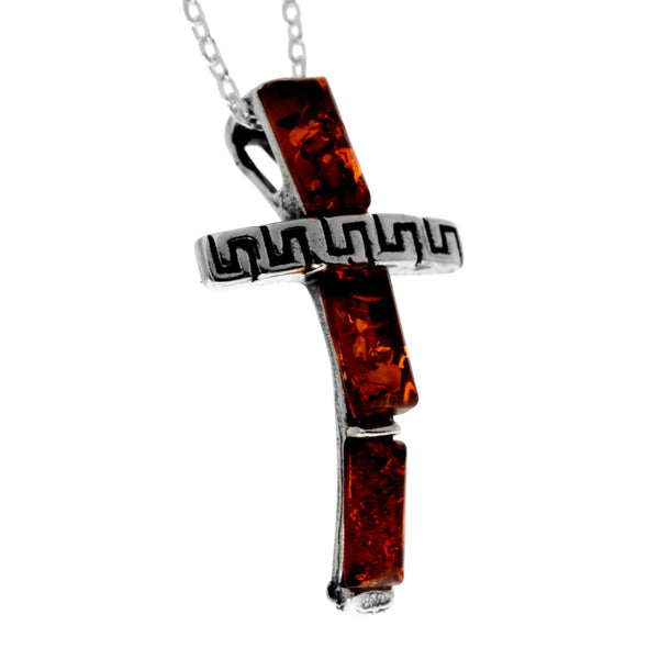 Amber 925 Silver Modern Cross Pendant