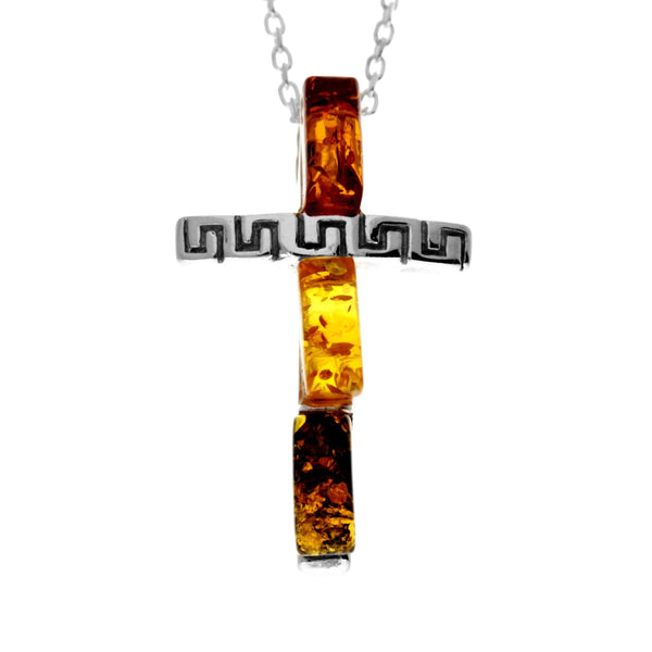 Amber 925 Silver Modern Cross Pendant