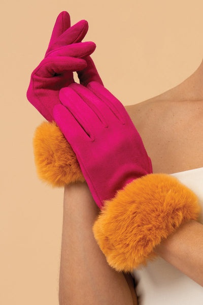 Bettina Faux Suede Gloves - Magenta/Mustard