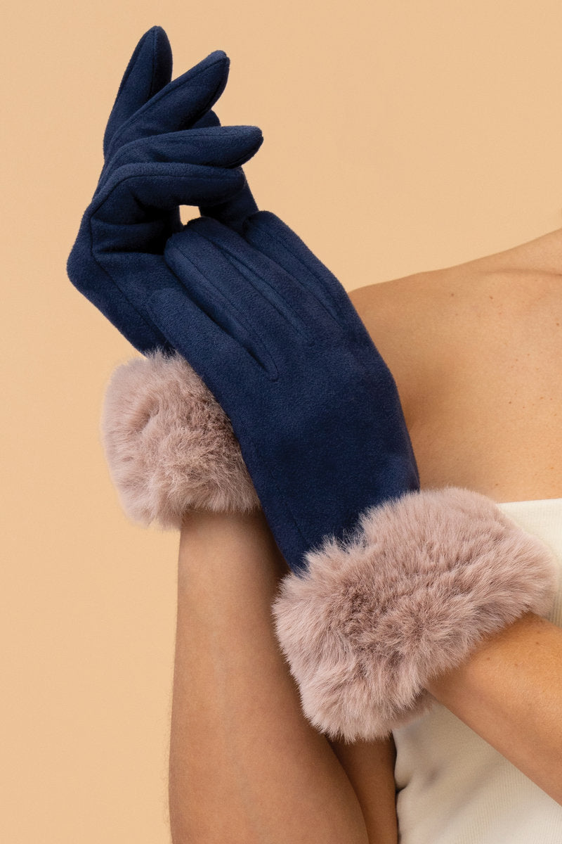 Bettina Faux Suede Gloves - Navy/Taupe