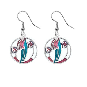 Rennie Mackintosh Rose and Tulip Earrings - Red/Purple/Turquoise