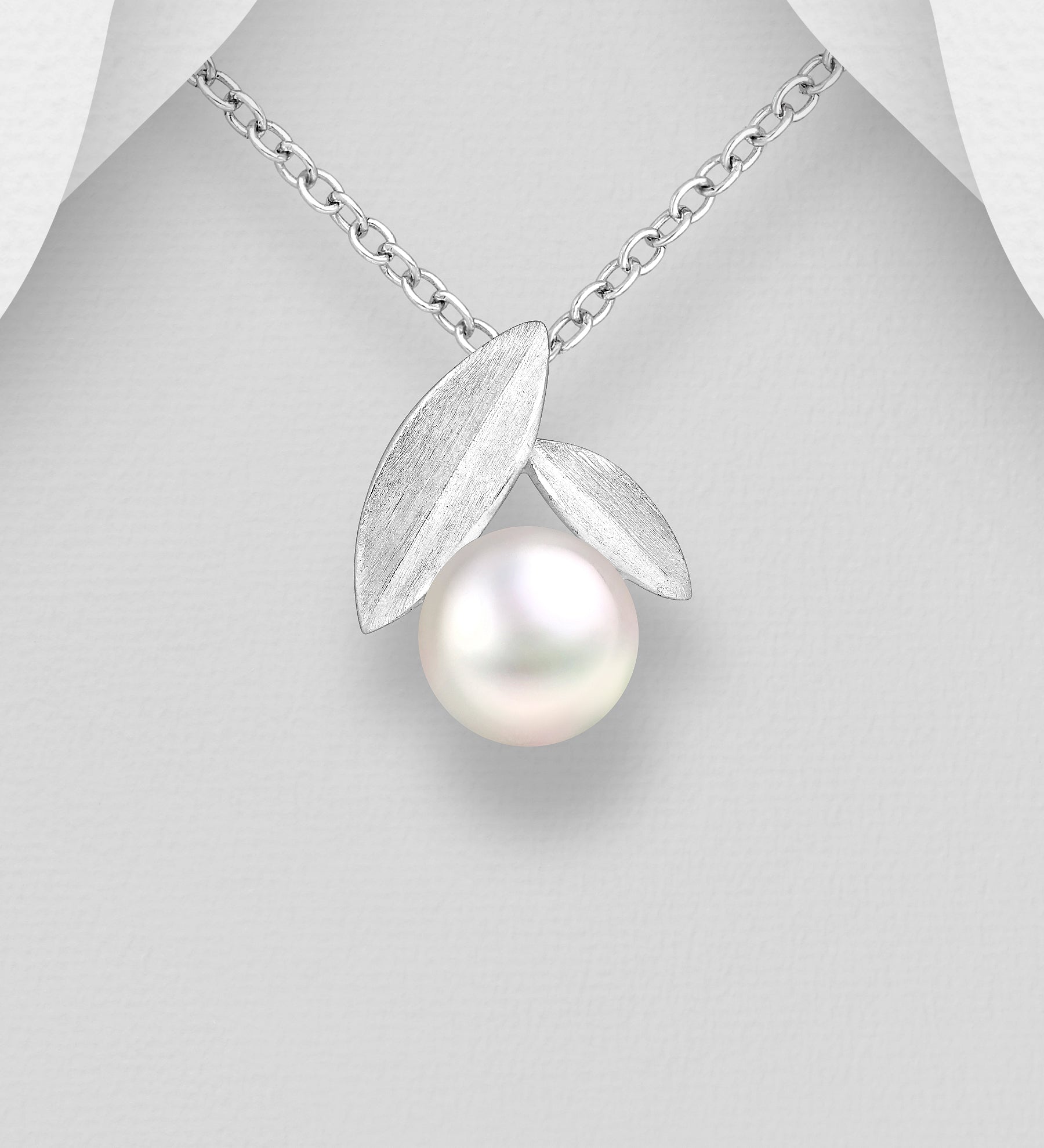 925 Silver Leaf with White Freshwater Pearl Pendant