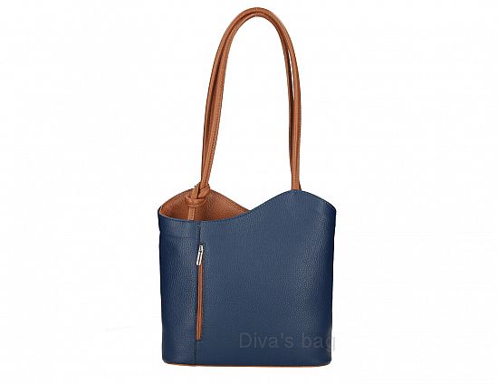 Italian Leather Pebble-Dash Backpack - Blue & Tan
