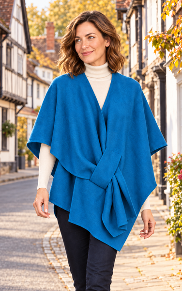 Poncho with Self-Tie Waist - Teal