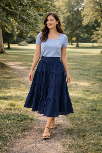Tiered Maxi Skirt - Navy