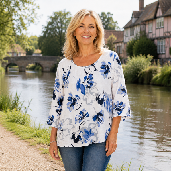 Abstract Floral Top - White