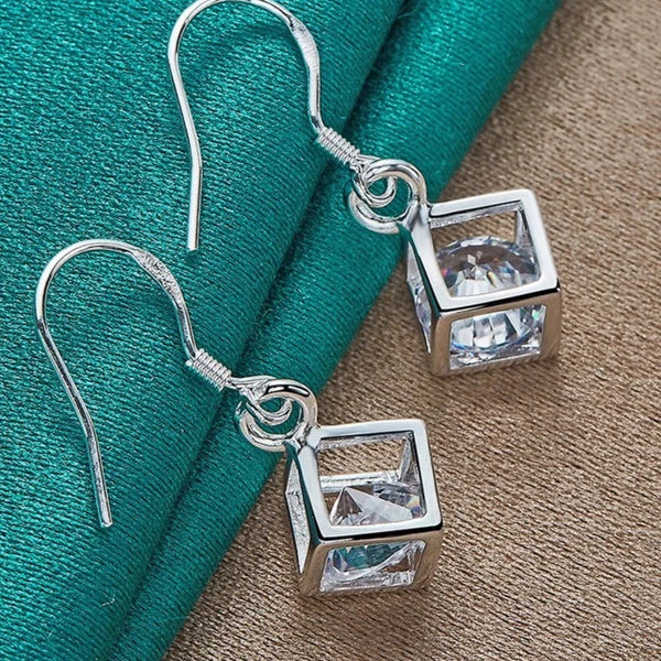 925 Sterling Silver Square AAA Zircon Earrings