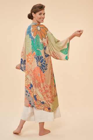 Kimono Gown - 70s Kaleidoscope Floral in Coconut