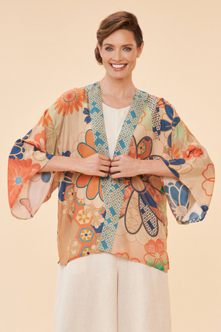 70s Kaleidoscope Floral Kimono Jacket in Coconut