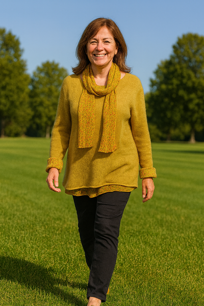 Knitted Layer Top with Scarf - Mustard