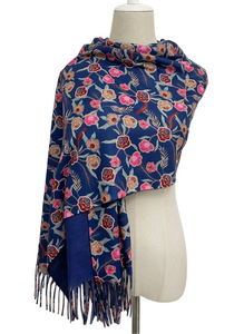 Printed Small Flowers Shawl-Scarf - Blue