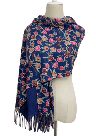 Printed Small Flowers Shawl-Scarf - Blue