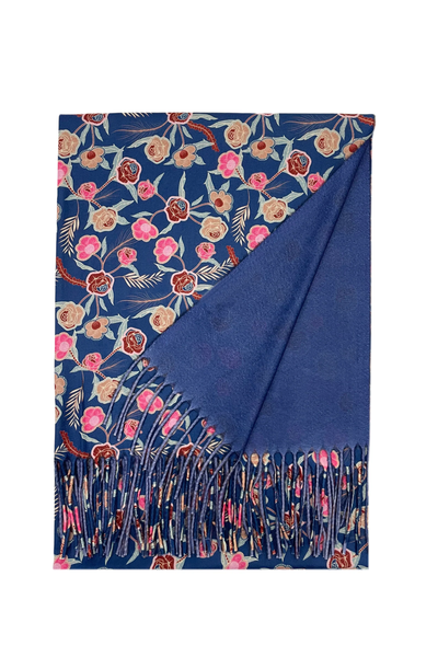 Printed Small Flowers Shawl-Scarf - Blue
