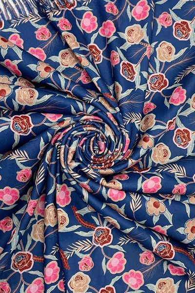 Printed Small Flowers Shawl-Scarf - Blue