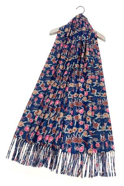 Printed Small Flowers Shawl-Scarf - Blue