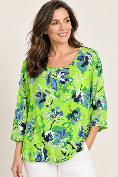 Abstract Floral Top - Lime Green