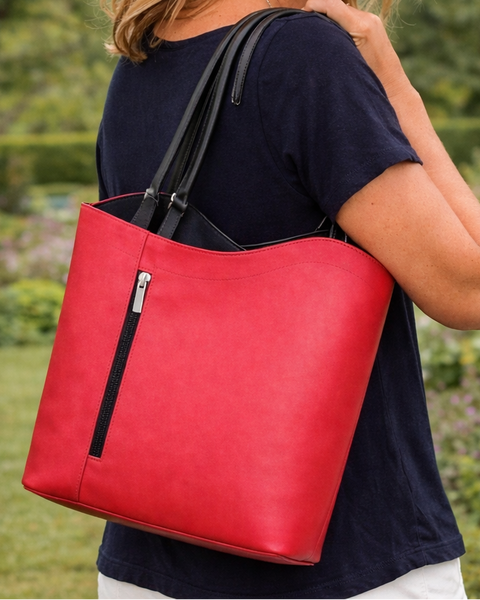 Italian Leather Pebble-Dash Backpack - Red & Black