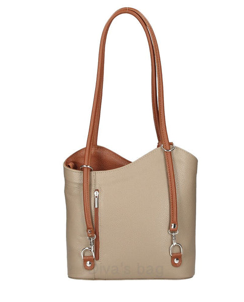 Italian Leather Pebble-Dash Backpack - Beige & Tan
