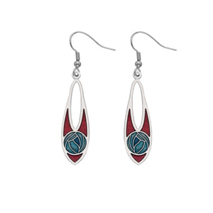 Rennie Mackintosh Rose Bud Drop Slim Earrings - Red/Turquoise