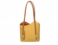 Italian Leather Pebble-Dash Backpack - Yellow & Tan
