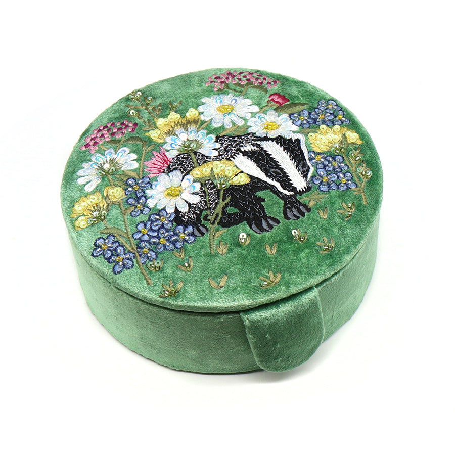 Floral Badger Round Jewellery Box