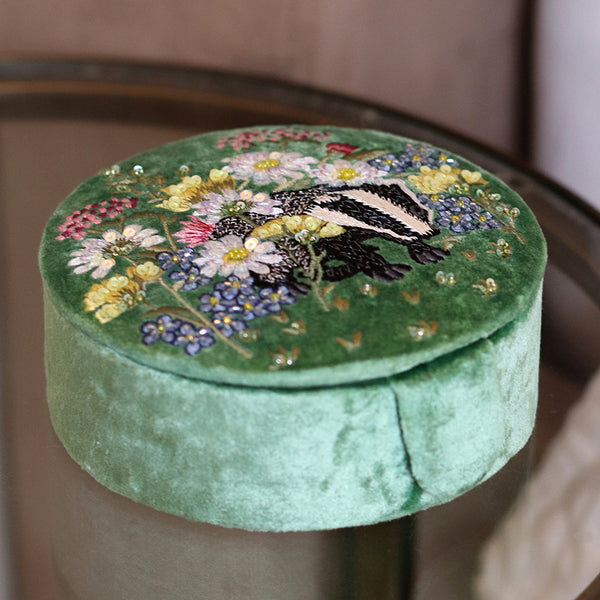 Floral Badger Round Jewellery Box