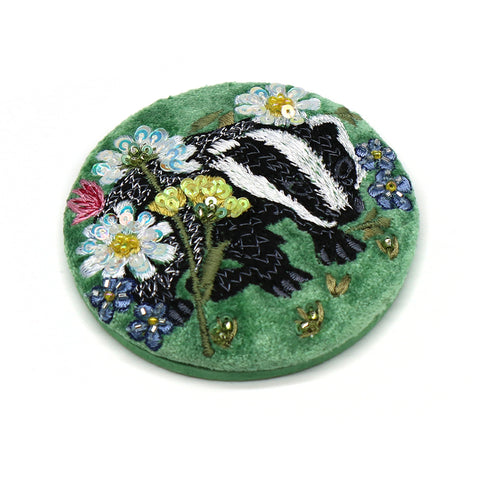Floral Badger Pocket Mirror