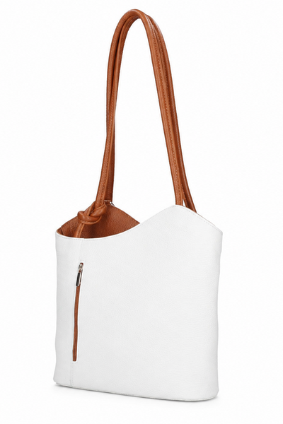 Italian Leather Pebble-Dash Backpack - White & Tan