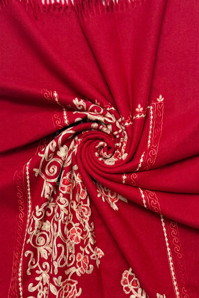 Embroidered Floral Shawl-Scarf - Deep Red