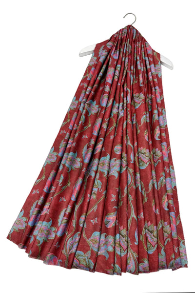Printed Artichoke & Acanthus Scarf - Deep Red