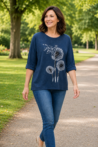 Embellished Dandelion Knit - Navy