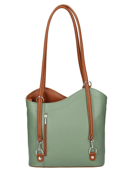 Italian Leather Pebble-Dash Backpack - Lime & Tan