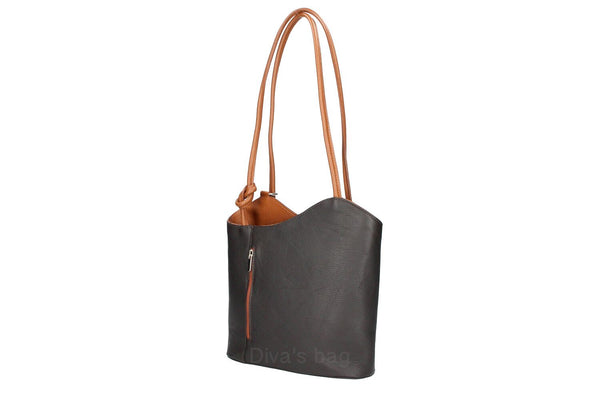 Italian Leather Pebble-Dash Backpack - Black Red