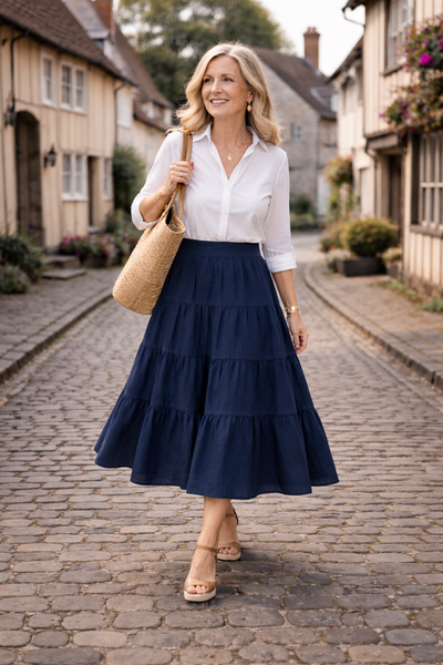 Tiered Maxi Skirt - Navy