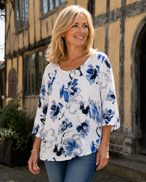 Abstract Floral Top - White