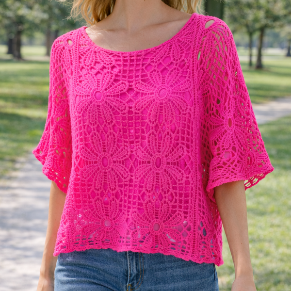 2-Piece Crochet Floral Top - Fuchsia