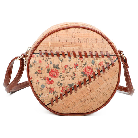 Round Cork Bag with Flash of Flowers